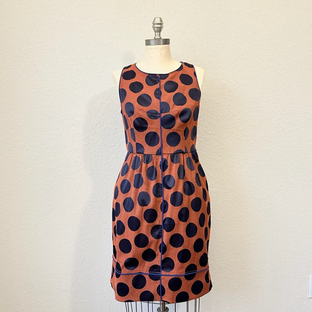 MAEVE ANTHROPOLOGIE Rokin Mini Dress Women Sz 8 Rust Polka Dots Crossback Sheath